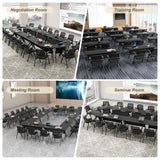 JFazzruit Folding Conference Room Table with Wheels,Modular Conference Tables Seminar Table with Grommet,Stability Enhancement,Fold Up Rolling Conference Table for Office (6, Black, 55.2IN/140CM)