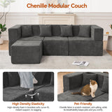 MONVANE 103'' Modular Sectional Sofa, Comfy Chenille Cloud Couch with Ottoman, Modern Convertible L Shaped Couch with Deep Seat, Sectional Couches for Living Room, Bedroom and Apartment, Grey