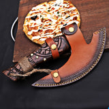 MR. CRAFT Pizza Cutter Axe Rocker Carbon Steel Slicer Chef Pizza Cutter Viking Axe with Leather Cover - Premium Pizza Oven Accessories Ulu Rocking Pizza Gift Gifts for Men (Royal Skull)