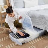 Rubbermaid 68 Quart Under the Bed Low Profile Storage Boxes with Dual Hinged Lids and Easy Rolling Caster Wheels, Clear, 2 Pack