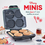 Mini Waffle Maker: Four Mini Waffles, Perfect for Families and Individuals, 4 Inch Dual Non-stick Surfaces with Quick Release & Easy Clean - Aqua DASH