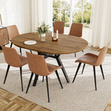 Round Dining Table Set for 6 People, 43.3"-59.1" Extendable Kitchen Table with 6 Upholstered Chairs, Space Saving for Kitchen Dining Room