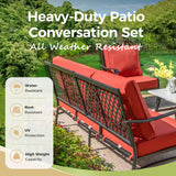 MIXPATIO, 3-Seat Outdoor Patio Sofa, Metal Frame, Red