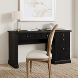 Fluted Home Office Desk with Storage, Modern Executive Desk with Charging Station,