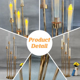 8 Set 5 Arm Golden Candle Holder with Acrylic Lampshade, 41.3'' Tall Candlesticks Holder for Christmas Wedding Housewarming Gift,Metal Candle Holders Candlestick Centerpiece,Fit 0.87'' LED Candle