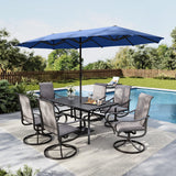 MFSTUDIO Outdoor Dining Set with 13 ft Umbrella for 6, Brown Chairs