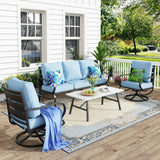 MFSTUDIO 4 Piece Metal Patio Furniture Set with Blue Cushions