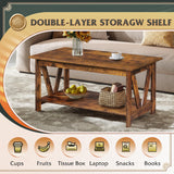 WLIVE Coffee Table with Storage Shelf, 39.4" Farmhouse Coffee Table with V-Frame Support, 2-Tier Wood Rustic Center Table for Living Room, Bedroom & Balcony, Rustic Brown