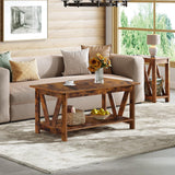 WLIVE Coffee Table with Storage Shelf, 39.4" Farmhouse Coffee Table with V-Frame Support, 2-Tier Wood Rustic Center Table for Living Room, Bedroom & Balcony, Rustic Brown