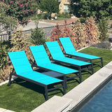PURPLE LEAF Patio Chaise Lounge Chairs 4 Pieces with Wheels, Turquoise Blue