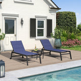 PURPLE LEAF Extra Large Outdoor Chaise Lounge Set of 4, Aluminum, Navy Blue