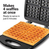 Non-Stick Belgian Waffle Maker with Indicator Lights, Makes 4 4" x 5" Mini Waffles, Hashbrowns Hamilton Beach