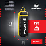 PROLAST 4Ft 135Lb XL Heavy Punching Boxing Bag for Adults, MMA, Martial Arts, Muay Thai, Kicking, Strength Training Equipment, Filled, New Edition Logo, Black and Yellow