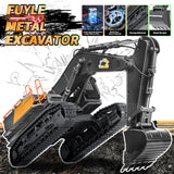 FUYLE 22 Channel Remote Control Excavator, 1/14 Scale RC Excavator Metal Shovel Independent Arms, Professional Construction Vehicles with Lights Sounds, Best Gift for 8+ Years Old Boys Adults