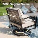 MIXPATIO 5-Piece Wrought Iron Patio Conversation Set, Swivel Chairs, Beige
