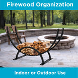 BIRDROCK HOME 50in Firewood Rack for Outdoor or Indoor Use | Fire Wood Log Storage Holder | Black Elevated Curved Design | Kindling Under Rack