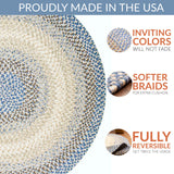 Super Area Rugs Braided Rug Round 8ft Farmhouse Kitchen Rug - Ridgewood Braided Carpet for Living Room - Reversible - Indoor/Outdoor - Made in USA - Blue/Beige, 8' Round