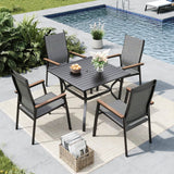 MFSTUDIO 5 Piece Outdoor Dining Set, Metal Table & Aluminum Chairs, Grey