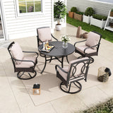 MFSTUDIO 5pc Patio Dining Set, 42" Round Metal Table, Swivel Chairs