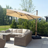 PURPLE LEAF Patio Umbrella 9FT Square 360° Rotation, Wood Grain, Beige