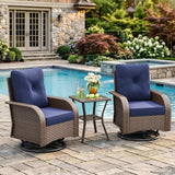 3 Pieces Outdoor Patio Furniture Set, Wicker Swivel Rocker Chairs Sets