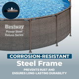Bestway Power Steel 14’ x 42” Above Ground Pool, Round Metal Frame Outdoor Swimming Pool Set with Filter Pump, Ladder, and Cover, Brown