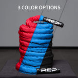 REP Battle Ropes - PolyDacron Battle Rope for Strength and Conditioning Workouts – 1.5" and 2" Diameter, 30ft, 40ft, 50ft Lengths with Optional Cover Sleeve (Red with Sleeve, 2.0 x 50 ft)