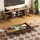 gaoyangjiaju Mid-Century Modern Expandable Coffee Table & TV Stand Set, Walnut Finish – Elegant Storage Combo for Living Room, Bedroom, or Lounge (70.87" TV Stand+Coffee Table)