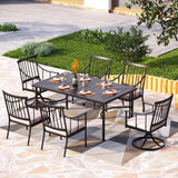 PHI VILLA Patio Dining Set, Swivel Chairs, 64" Steel Table