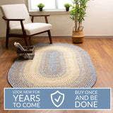 Super Area Rugs Braided Rug Round 10ft Farmhouse Kitchen Rug - Ridgewood Braided Carpet for Living Room - Reversible - Indoor/Outdoor - Made in USA - Blue/Beige, 10' Round