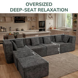 MONVANE Modular Sectional Cloud Couch for Living Room - 130'' 6 Seater Convertible Chenille Couches Set with Ottoman, No Assembly Compression Sofas, Comfy Floor Sofa with Memory Foam, Grey