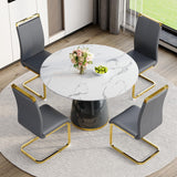 Vohuai Round Dining Table Set for 4, 45''Marble Grain Dining Room Table Set for 4 with Upholstered Chairs, Modern Dinner Table Set for Kitchen Dining Room