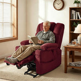 MCombo Triple Motor Lay Flat Power Lift Recliner Chair for Tall Elderly, Infinite Position, Massage, Dual Heating, Adjustable Headrest, Fabric 7634 (Burgundy, Large)