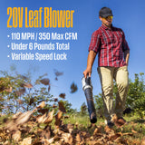 Westinghouse 20V Cordless Leaf Blower, 350 CFM, 110 MPH + 22" Cordless Hedge Trimmer, Dual-Action Steel Blades + 2-in-1