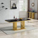Maotifeys Black Marble Dining Table for 6 Modern Luxury Faux Marble Kitchen Table for 4-6,68" Large Dining Room Tables with Columnar-Shape Gold Stainless Steel Base