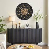 CLXEAST 21 Inch Moving Gear Wall Clock, Large Regular Arabic Numeral Wall Clocks for Living Room Decor,Modern Black& Gold Finish,House Warming Gifts New Home