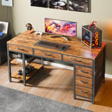 Huuger Computer Desk with 6 Drawers, Office Desk with Shelves