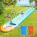 Slip Water and Slide, 30ft Extra Long Lawn Water Slides for Kids Adults, Double Lanes Racing Backyard Summer Sprinkler and Splash Water Toy, XL Slip Waterslide with Inflatable Bodyboards Garden Toy