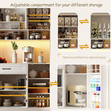 FJTJBSI 72" Kitchen Pantry Cabinet with LED Light and Charging Station Tall Pantry Storage Cabinet with Adjustable Shelves and Door Shelves Modern Kitchen Hutch with Microwave Stand and Countertop