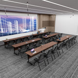 Folding Conference Table with Wheels, Flip-Top Mobile Training Table Modular Conference Room Tables, Space Saving Seminar Meeting Tables for Office School Business Classroom(walnut 4PCS 47.2in)