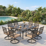 PHI VILLA 9 Pcs Outdoor Dining Set, 57.5" Metal Table & Swivel Chairs