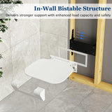 Neohomee Folding Shower Seat Wall Mounted 15.7" Wide Shower Chair Foldable with Bistable Embedded Bracket, 440lb Capacity, Safety Bench for Adults (White)