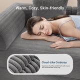Living&Giving Convertible Boneless Couch, 5-in-1 Foldable Floor Futon Sofa Bed, 70" Corduroy Loveseat Sleeper with High-Density Foam & Firm Support for Small Apartment, Medium Gray