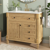 LIKIMIO 36 Inch Bathroom Vanity with Sink, Towel Holder & Adjustable Solid Wood Legs for Uneven Floor, Modern Bathroom Storage Cabinet with Tip-Out Drawer, 2 Drawers & Adjustable Shelf, Nature