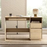 MoomJiee 47" Computer Desk with Charging Station Light Oak