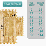 Sorbus 144 Sq. Ft. Wood Grain Floor Tiles Foam Mat EVA Interlocking Mats Tile 3/8-Inch Thick Flooring Wood Puzzle Exercise Mats w/Borders - Home Playroom Basement, Apartment, Trade Show, Baby, Dance