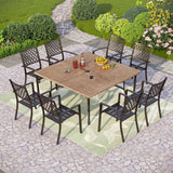 PHI VILLA 9 Pcs Outdoor Dining Set& 57.5" Wood-Like Table