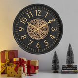 CLXEAST 21 Inch Moving Gear Wall Clock, Large Regular Arabic Numeral Wall Clocks for Living Room Decor,Modern Black& Gold Finish,House Warming Gifts New Home