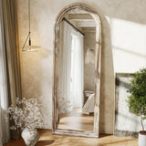Pocetry Arched Full Length Floor Mirror 63"x21", Triple-Layer Solid Wood Frame, Rustic White Farmhouse Full Body Mirror with Stand for Bedroom, Living Room, Entryway & Hallway Home Decor
