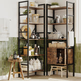 Triple 5 Tier Book Shelf, Industrial Large Bookcase with Storage Cabinet, Tall Bookshelf with 14 Open Display Shelves Metal Frame